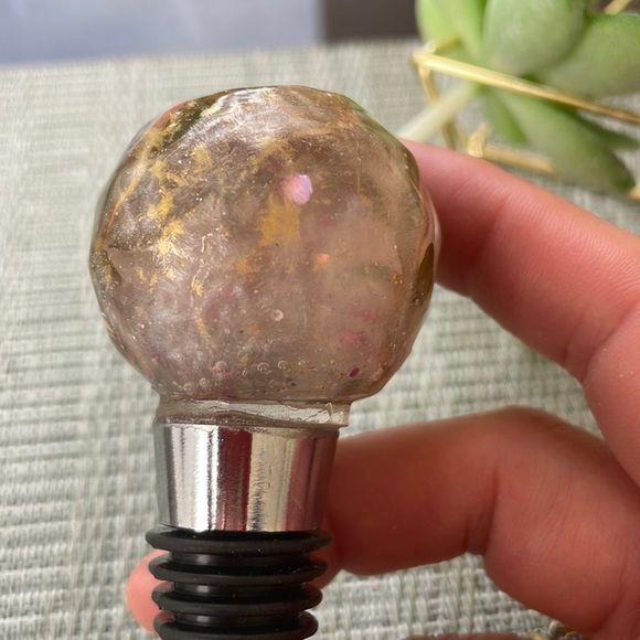 Handmade Pressed Flower Round Top Wine Stop Lavender - Picture 9 of 13